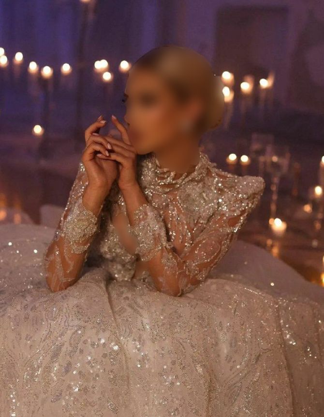 لباس عروس مدل عربی با دانتل برجسته