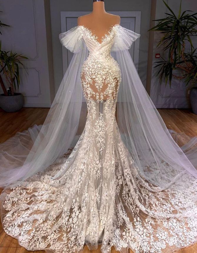 لباس عروس مدل ماهی تمام دانتل