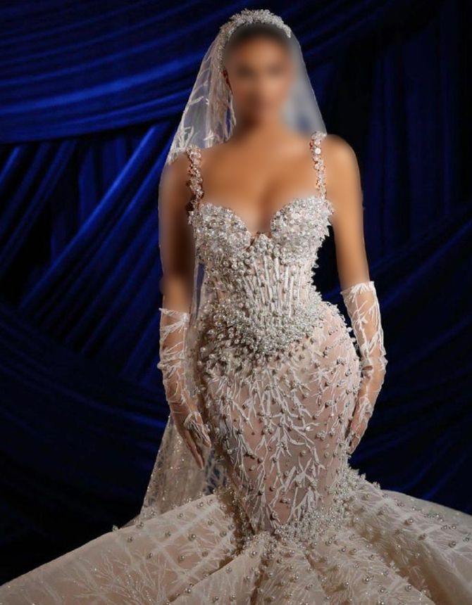 لباس عروس ماهی مروارید دوزی شده لاکچری