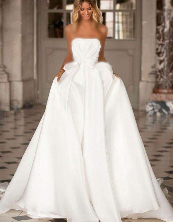 لباس عروس ساده ساتن پاپیون دار