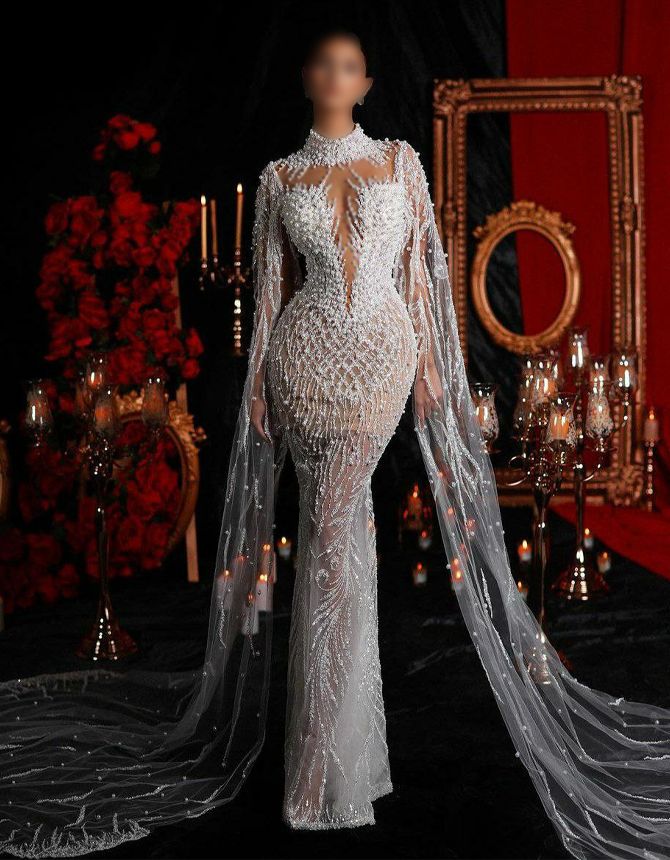 لباس عروس مدل ماهی تمام کارشده
