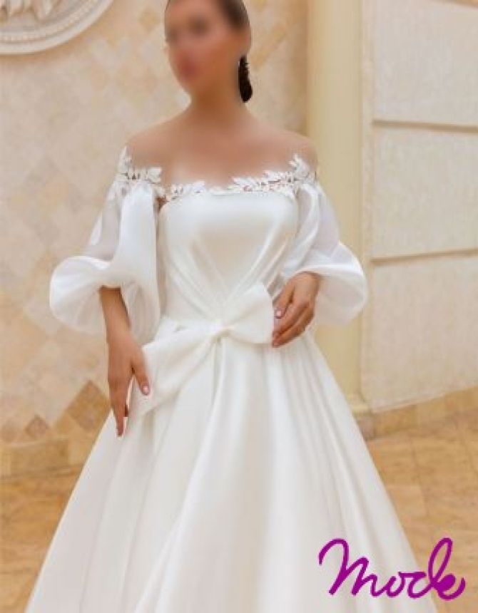 لباس عروس ساتن اروپایی یقه کار شده